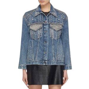 Alice + Olivia Crystal Embellished Denim Jean Jacket Size M